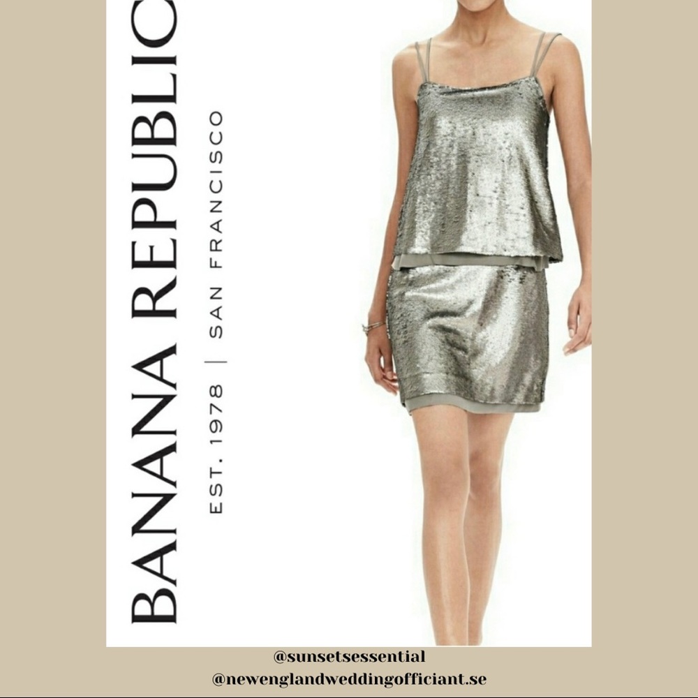 Banana Republic Sequin Tiered Shift Dress Bronze